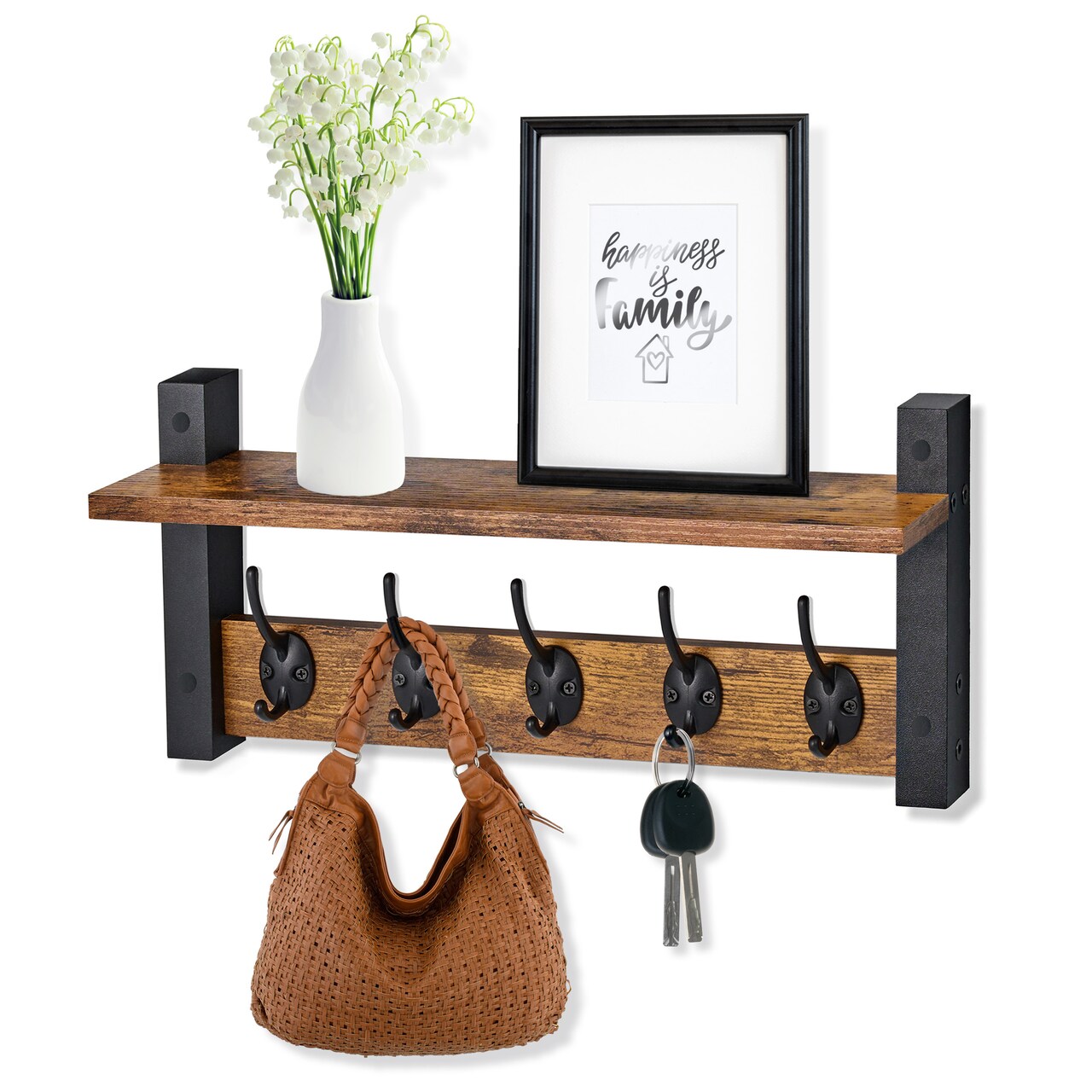 Sorbus Floating Wall Shelf with Hooks for Entryway, Bathroom, Bedroom, Kitchen, or Mudroom